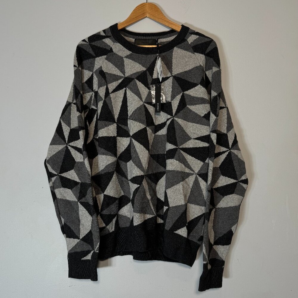 NWT J BRAND Geometric Patterned Crew Neck Knit Sweater Coal L Unisex